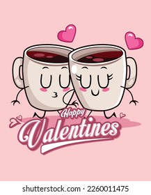 On Valentine's Day, two glasses stand facing each other, showing their love for each other. a special gift for their lover. Both glasses look very happy and gaze at each other with a look full of love