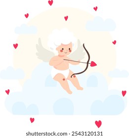 No Dia dos Namorados, um jovem Cupido com cabelo branco esvoaçante senta-se graciosamente em uma nuvem macia e macia, observando o mundo abaixo. Seu delicado arco e flecha estão prontos para atacar, espalhando amor para todos 