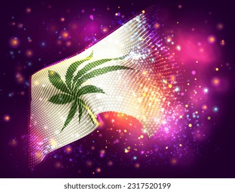 Сannabis, on vector 3d flag on pink purple background with lighting and flares