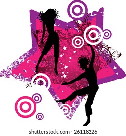 On vector illustration depicts the silhouette dancers