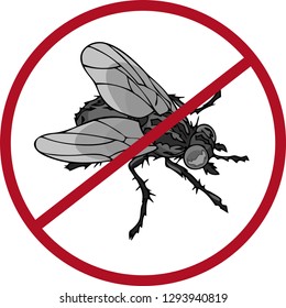 On vector illustration realistic fly and stop sign, denoting the destruction of insects.
