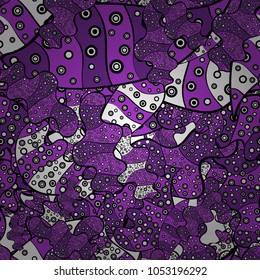On violet, black and purple colors. Doodles. Vector illustration. Can be used for cards, invitations, save the date cards and many more. Seamless decorative background.