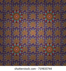 On violet, gray and yellow colors. Seamless pattern in vintage style with bouquets of flowers. Vector illustration.
