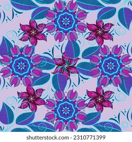 On violet, neutral and blue colors. Vector illustration. Beautiful watercolor pattern with flowers.