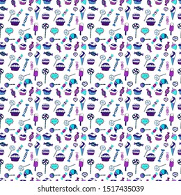 On violet, white and blue colors. Vector. Colorful Candy seamless pattern.