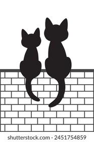 On an wall there are two cats sitting