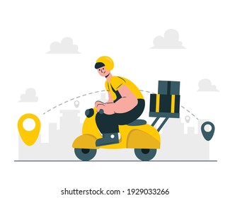 On The Way Concept Express Courier On Scooter Shipping Order Vector Illustration