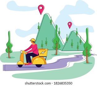 on the way delivery concept illustration. delivery man on bike .