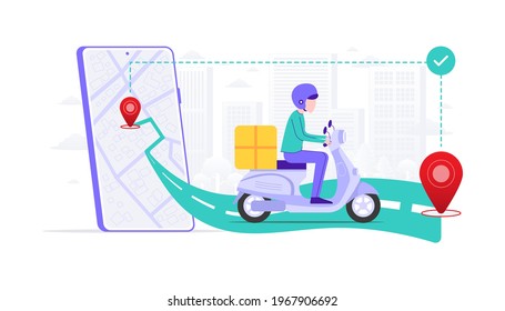 On the way man delivery concept illustration. Suitable for user interface, ui, ux, web, mobile, banner and infographic.