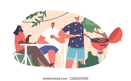 On Weekends Characters Gather For A Relaxing Barbecue, Savoring Grilled Delights, Laughter And Quality Time