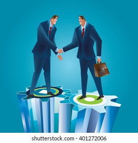 On the wheel, shaking hands business people business deal.