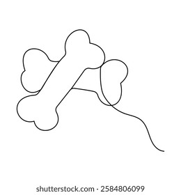 On a white artboard, dog bone single-line art elegantly captures the simple shape of a dog bone, using a continuous line to symbolize playfulness and joy