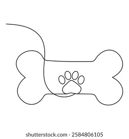 On a white artboard, dog bone single-line art elegantly captures the simple shape of a dog bone, using a continuous line to symbolize playfulness and joy