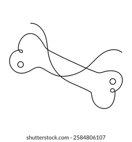 On a white artboard, dog bone single-line art elegantly captures the simple shape of a dog bone, using a continuous line to symbolize playfulness and joy