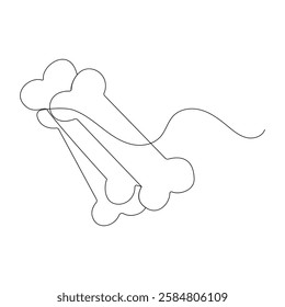 On a white artboard, dog bone single-line art elegantly captures the simple shape of a dog bone, using a continuous line to symbolize playfulness and joy