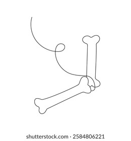 On a white artboard, dog bone single-line art elegantly captures the simple shape of a dog bone, using a continuous line to symbolize playfulness and joy