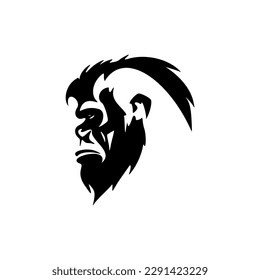 On a white backdrop, an artistic black monkey vector logo