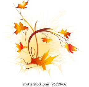 On a white background an abstract vegetative landscape on an autumn theme in warm (orange, red) tones