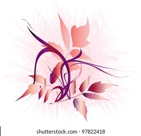 On a white background an abstract vegetative landscape on an autumn theme in warm (purple, violet, red) tones