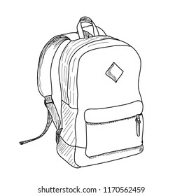 on white background, backpack sketch, hatching