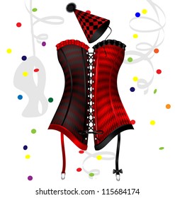 on a white background is a big red-black carnival corset