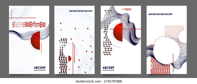 On a white background, black and red color elements poster design Japanese style templates set invitations to lines abstract background. Stock vector set