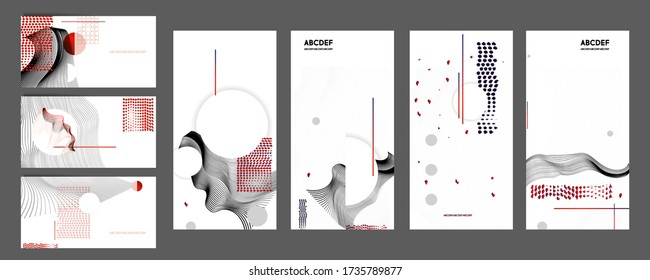 On a white background, black and red color elements poster design Japanese style templates set invitations to lines abstract background. Stock vector set