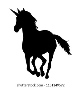 on white background, black silhouette unicorn