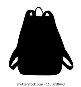 on white background, black silhouette backpack