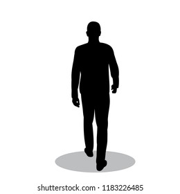 on white background, black silhouette man, boy is walking
