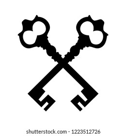 on a white background, black silhouette of a key, two