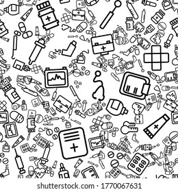 En un fondo blanco, iconos vectoriales en blanco y negro sobre temas médicos