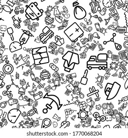 On a white background, black and white vector icons on the theme of transport and travel