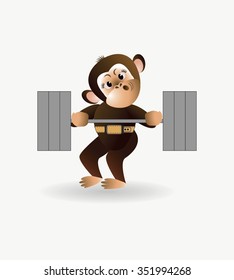 On a white background cartoon monkey is engaged with the rod. Vector illustration