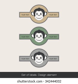 On a white background depicts an isolated set of colored labels with cartoon monkey. Vector illustration