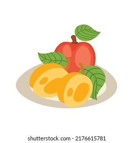 On a white background, a fresh persimmon is isolated.