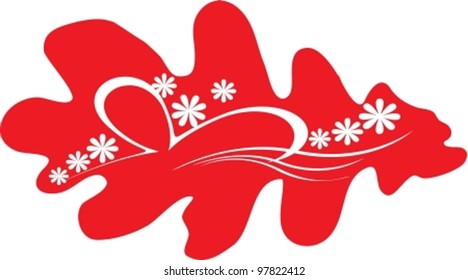 On a white background the isolated oak sheet with an abstract, florid ornament inside
