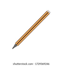 On a white background isolated object - stationery pencil. Gray lead, a small eraser on the end. Black striped yellow pencil. Can be used as logo, icon, for presentations. Vector graphics.