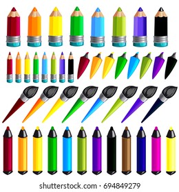 On white background isolated school chalkboard set of paint pen pencil pen