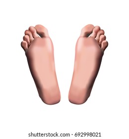 On white background isolated two male foot prints