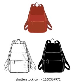 on white background, ladies' backpack, sketch, silhouette