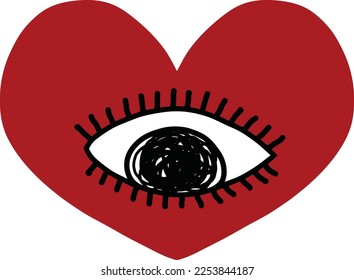 On a white background, a miraculous seeing heart with a third eye. Symbol of the occult, esotericism, and mysticism. Vector artwork of alchemy.