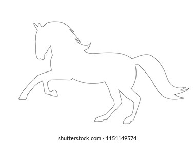 on white background, outline horse running