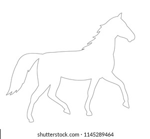 on white background, outline, sketch horse running
