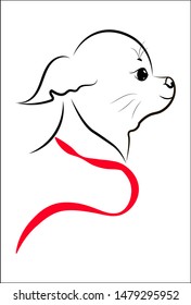 on a white background is the outline of a small chihuahua dog with a red leash