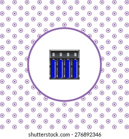 On a white background pink circles. battery charger with batteries. icon. vector design