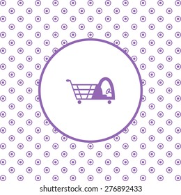On a white background pink circles. Shopping basket with cabin for children. icon. vector design
