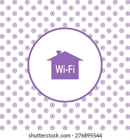 On a white background pink circles. The house is surrounded by a network wi-fi. icon. vector design