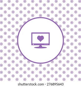 On a white background pink circles. computer and heart, cyber-love symbol. icon. vector design