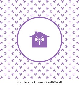On a white background pink circles. The house is surrounded by a network wi-fi. icon. vector design